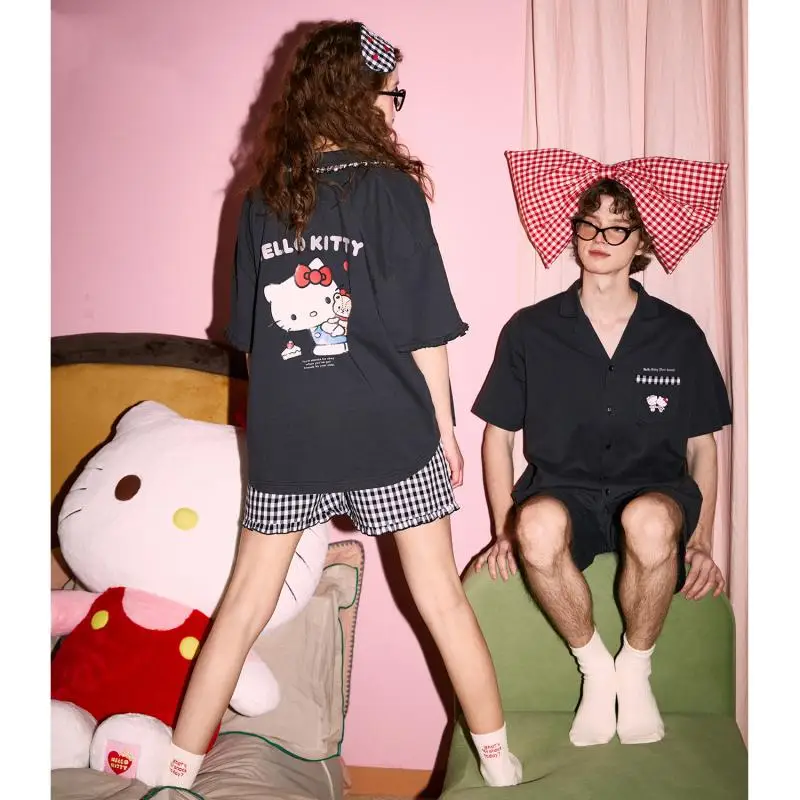 

Hello Kitty Pajamas Couple Summer Cute Anime New Pajamas Women's Cotton Men's Home Furnishing Set Women's Accessories Wholesale