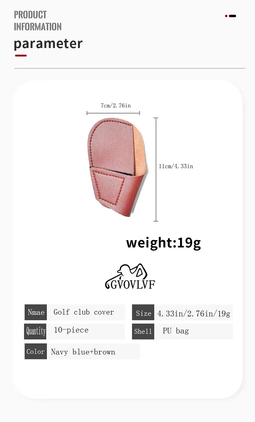 GVOVLVG Golf PU Club Schutzhülle, geeignet für Eisenkopf-Putterabdeckung, 10-teilig – Detail 5