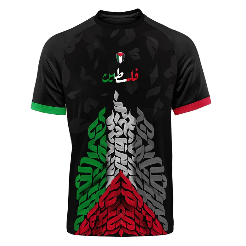 Fashion Palestine Flag Football T Shirts Summer Casual 3D Printed Mens Sports Jersey Loose O Neck Quick Dry Breathable Tees Tops_voghion.com