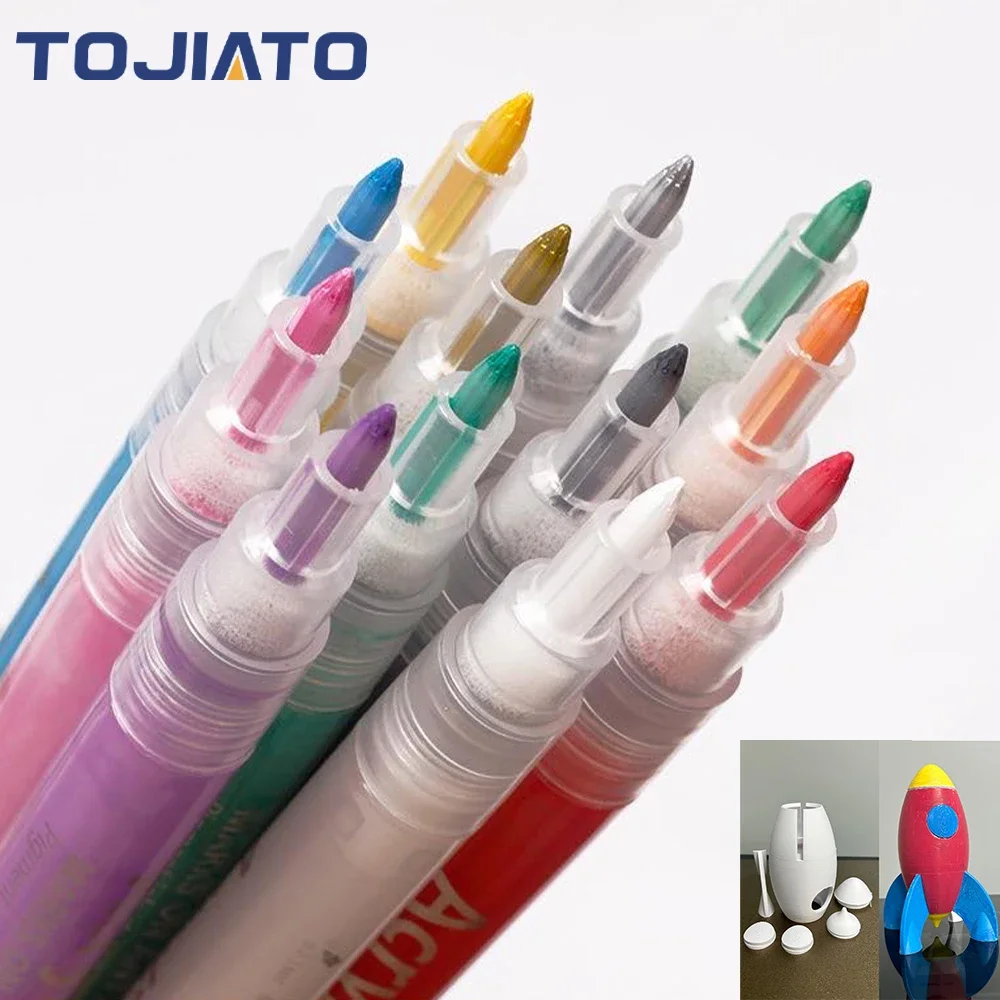 3D Printer Model Pigment Acrylic Marker Pen, 12 Brightly Colored 3D ...