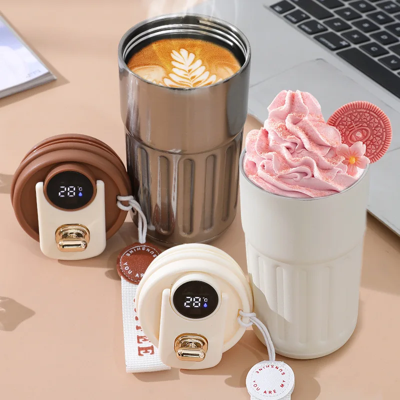 

Intelligent temperature display insulated cup for direct drinking coffee, car mounted water cup made of 316 stainless steel