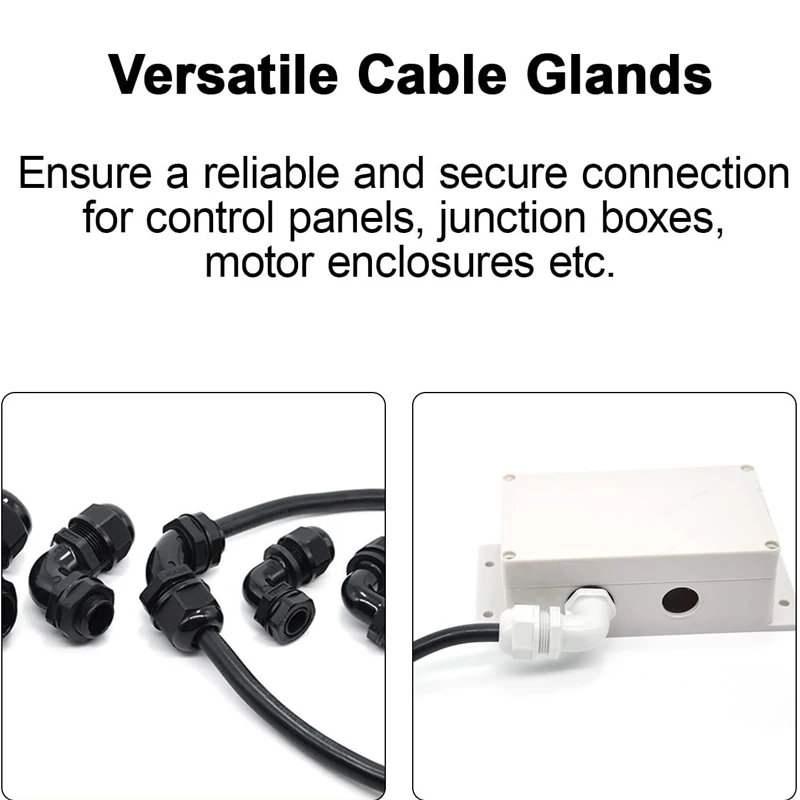 Waterproof IP68 90 Degree Cable Gland M12 M16 M20 M25 M32 Joint Adjustable Locknut Cord Connectors Nylon Joints w Gaskets 4-25MM