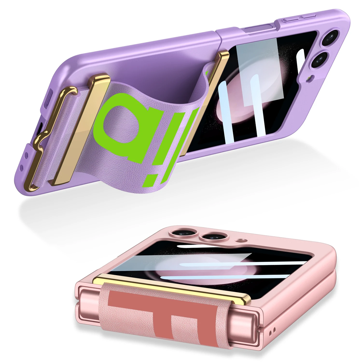 Stylish Letter Wristband Stand Phone Case for Samsung Galaxy Z Flip 5 Ultra-thin Shell Film Integrated All-wrap Protective Cover