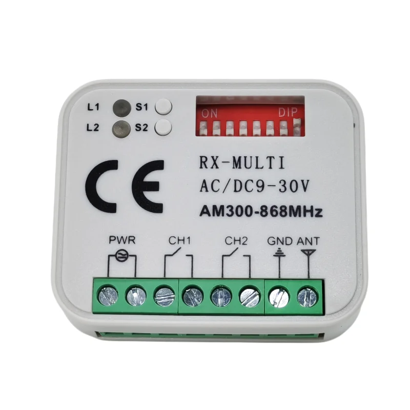 

Free Shipping cost 50pcs 300-868MHz Receiver AC/DC 9-30V 2 Channel for automatic door