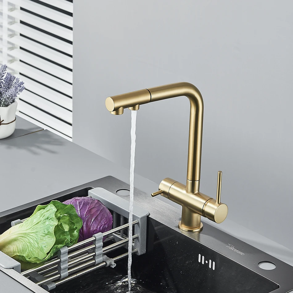 Description Picture 4 of itemUythner Waterfilter Kitchen Faucet Dual Handles Deck Mounted Pull Out Mixer Tap 360 Degree Rotation Water Purification Crane