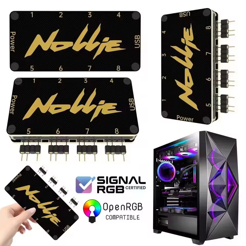 5V 3PIN ARGB Controller Support SignalRGB OpenRGB ARGB Fan HUB Splitter SATA Power 8/16 Way for Extended Motherboard Interface