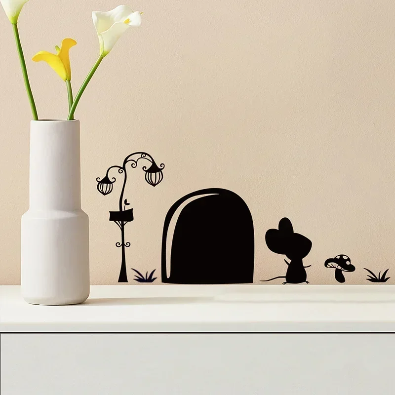 Black Cartoon Mouse Hole Pattern Wall Stickers Decor Art Mural Baby Nursery Room Decoration Wall Decals Self Adhesive Sticker