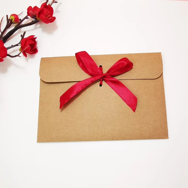 Kraft Ribbon Envelope Pocket Retro Paper Business Supplies Stationery Envelopes for Wedding Invitations Gift Packaging 50pcs/lot