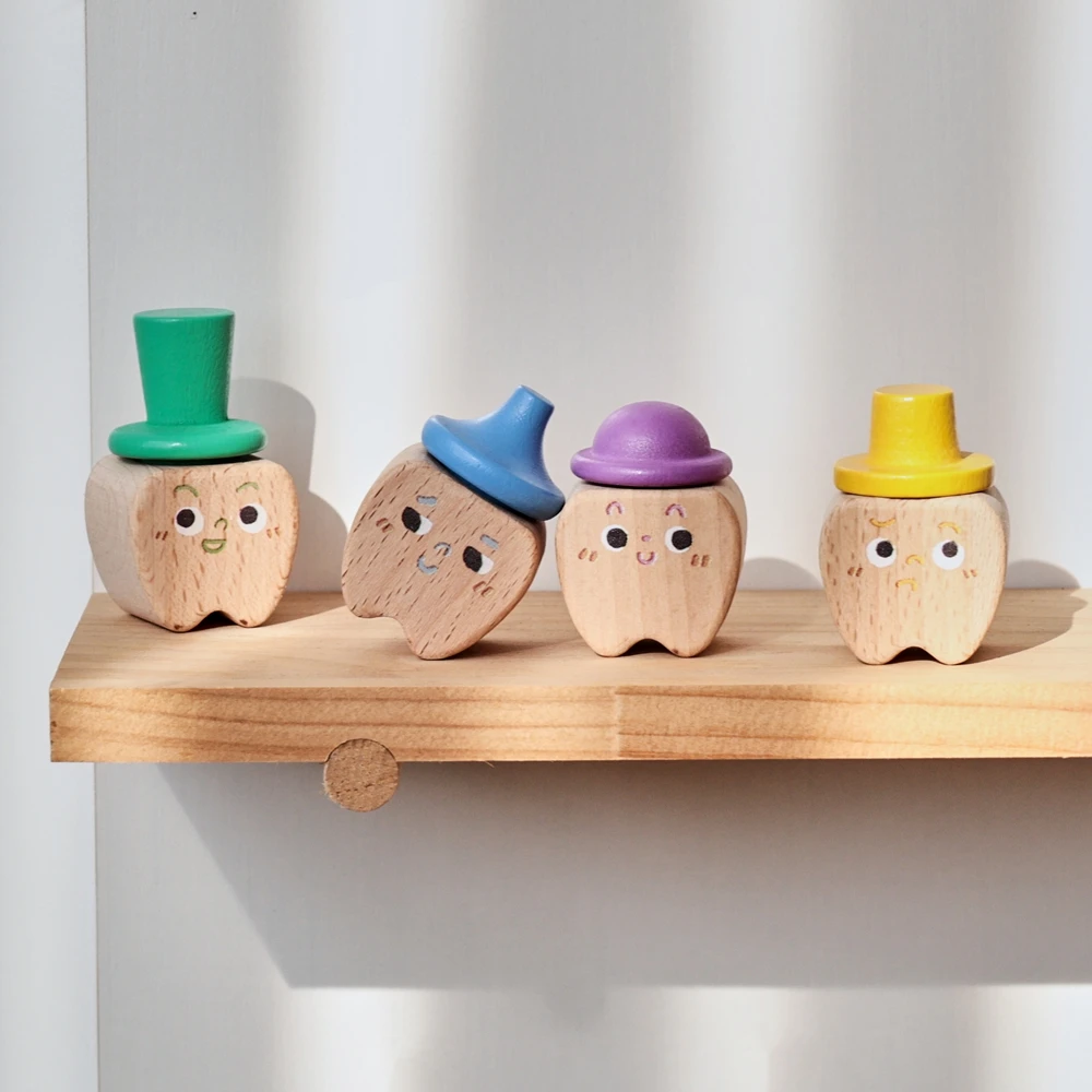 4pc Set Baby Zahn Holz Box Säuglings Milch Zähne Organizer Lagerung Cartoon Zahn Souvenir Box Baby Jungen Mädchen Souvenirs geschenke – Detail 13