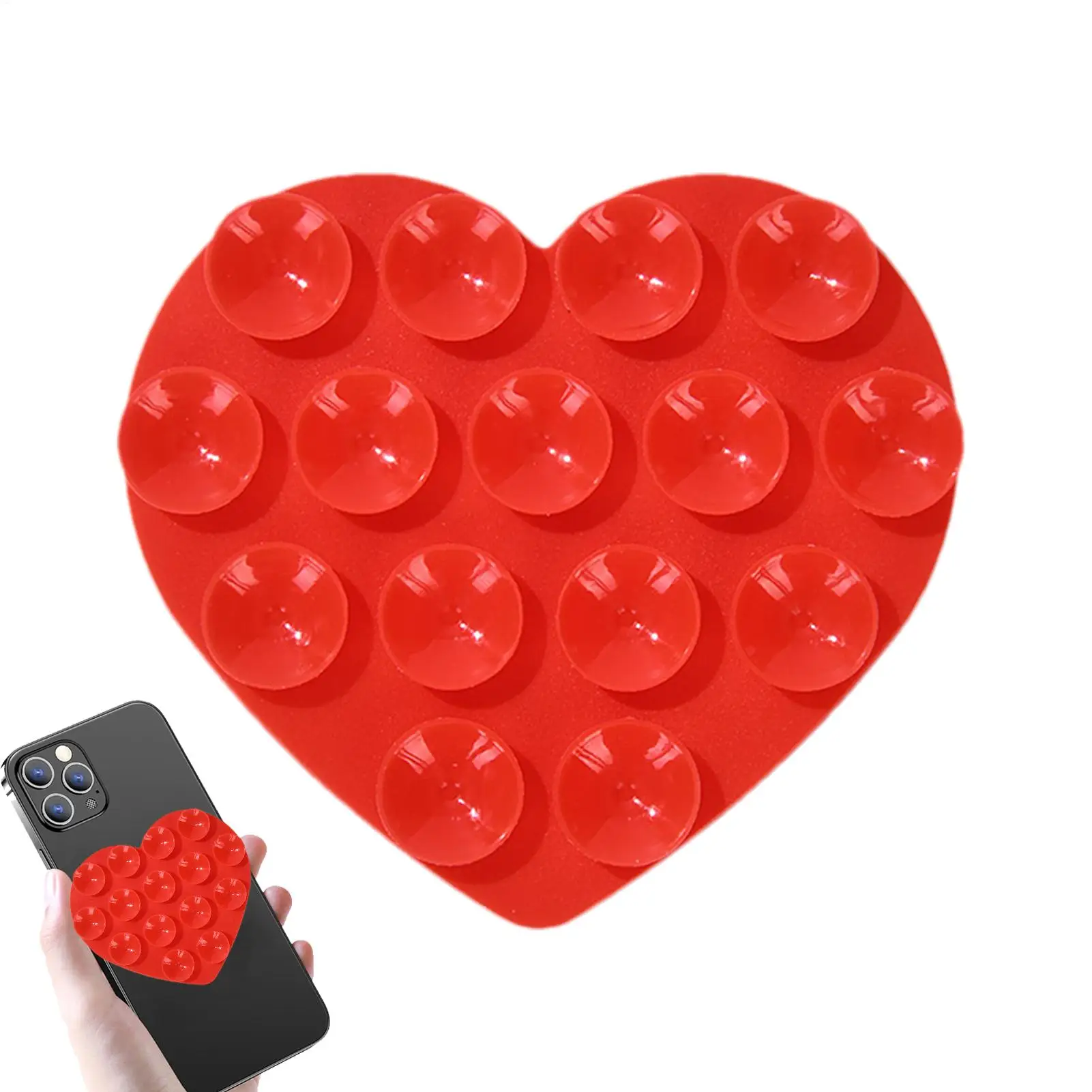 Heart-Shaped Suction Cup Phone Stand with Strong Grip Silicone Holder