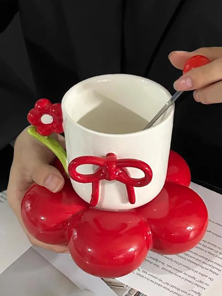 Creative Bow Ceramic Mug Home Flower Coffee Cup Saucer