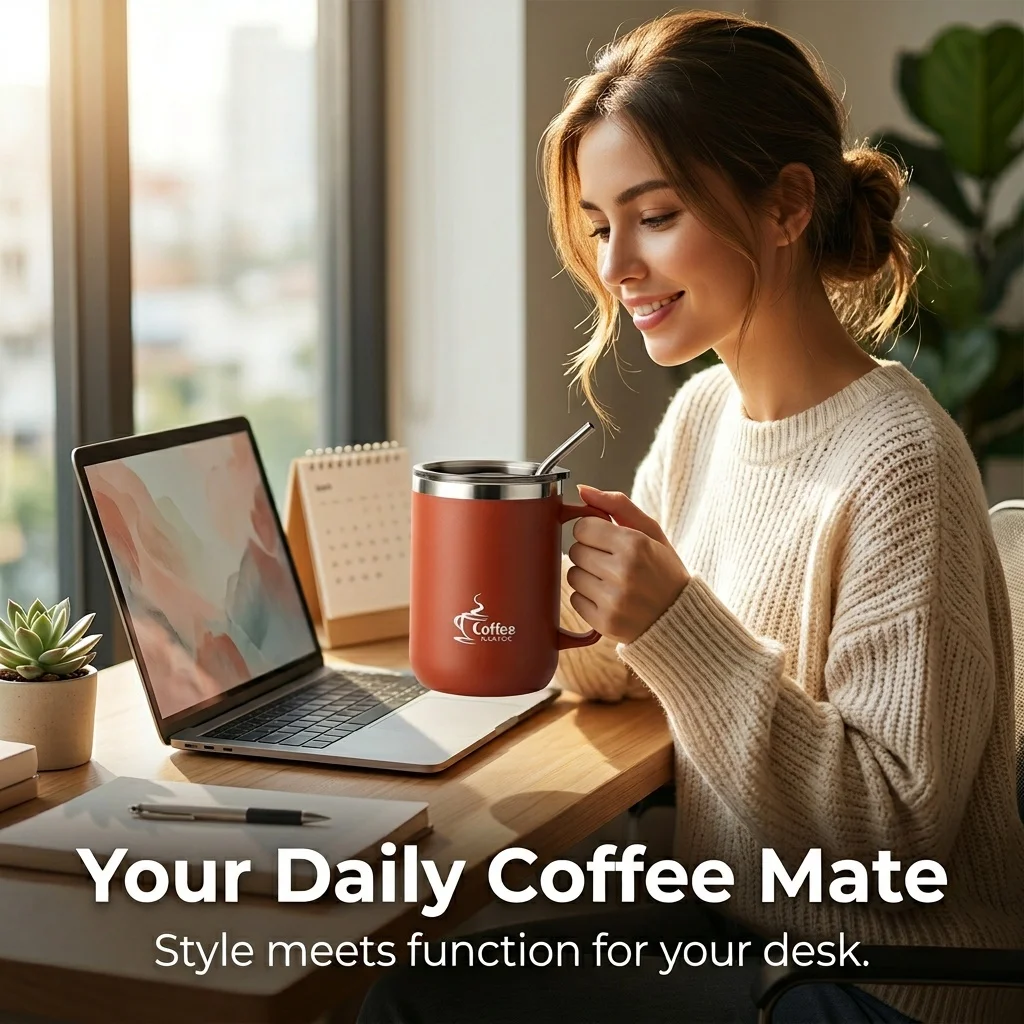 Insulated Stainless Steel Travel Mug with Handle and Leakproof Lid