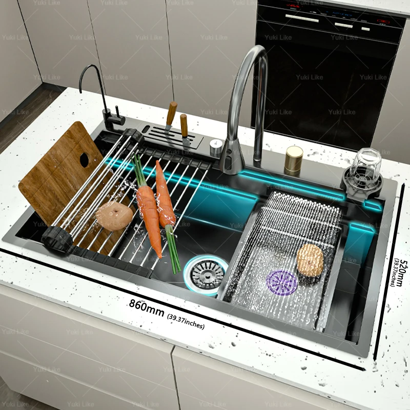 อ่างล้างจานสแตนเลสก๊อกน้ําน้ําตกมัลติฟังก์ชั่นขนาดใหญ่ช่องเดียวใช้ในบ้านจานและผักอ่างล้างหน้า 1