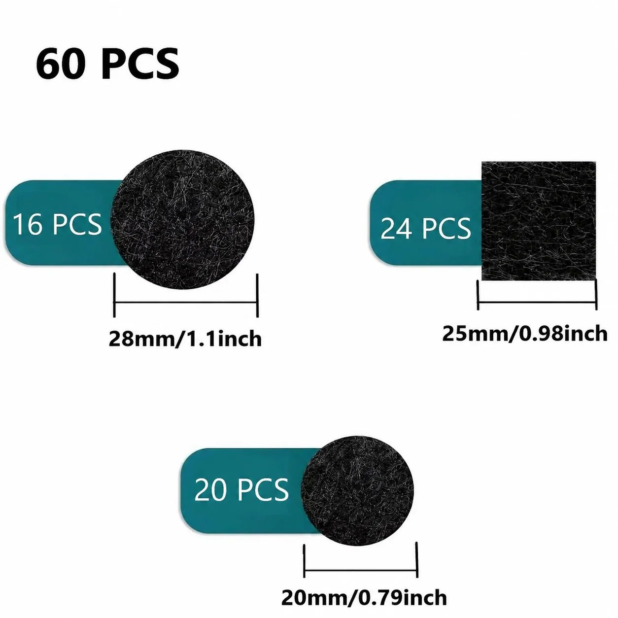 Deluxe Black Felt Furniture Leg Protector Pads - 60 Pack | Self-Adhesive Anti-Scratch & Noise Reduction, 3mm Thick