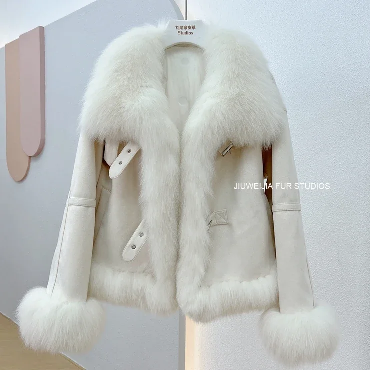 Short Lapel Down Jacket Real Fox Fur Thick Warm Coat Winter New Fashion Design Female Trendy Classic Elk Skin Outer Wear Fluffy