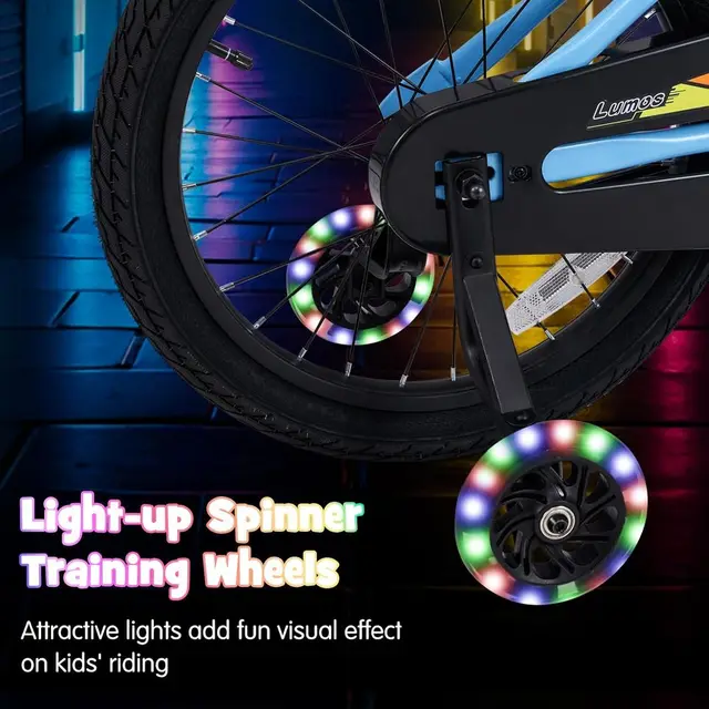 16-18 Inch Kids Bike with LED Lights, Training Wheels, Adjustable Seat & Handlebar, Kickstand