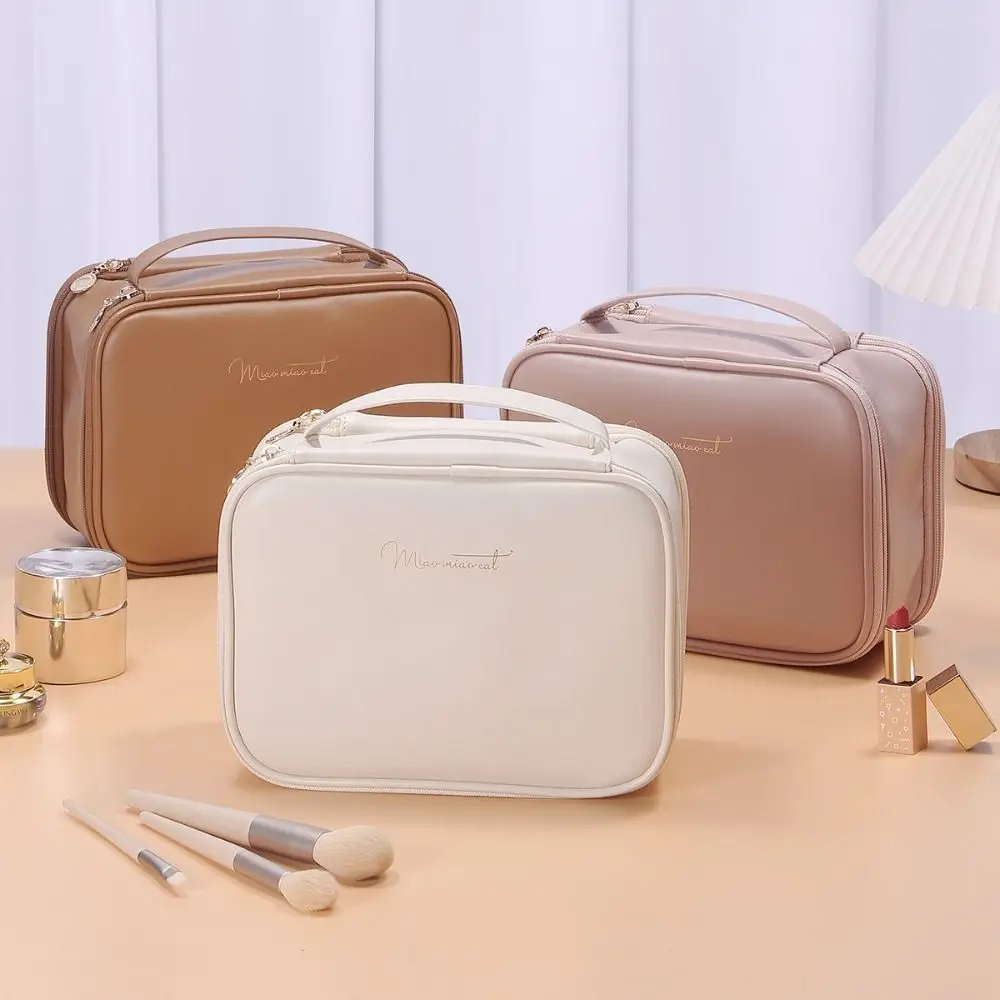 

New PU Leather Cosmetic Bag Waterproof Large Capacity Storage Bags Multi-function Storage Tool with Handle Women