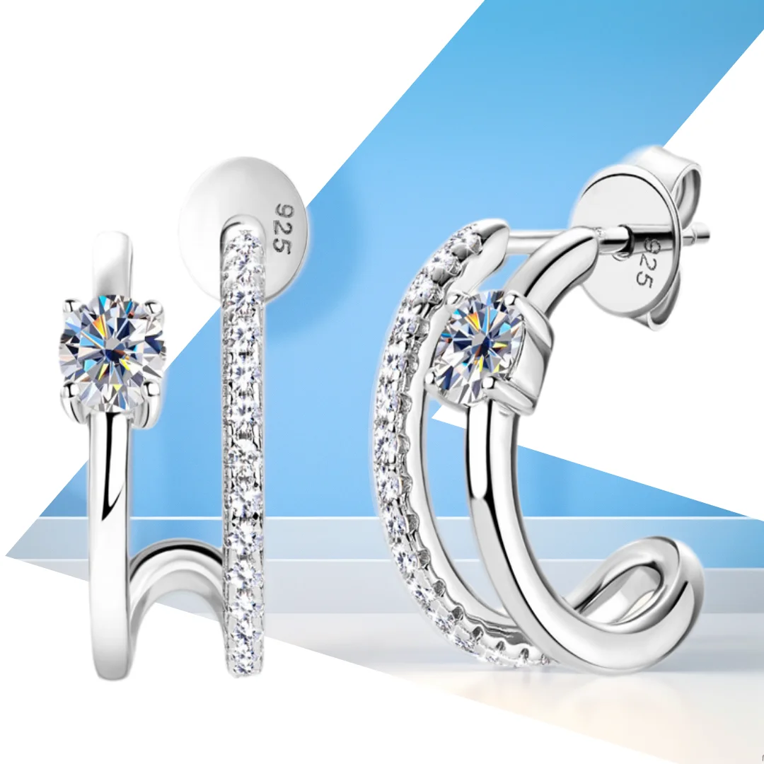 

Kirin Palace D Moissanite Stud Earrings for Women 925 Silver Original Certified Jewelry Half Hoop Huggie Open C Shaped Earrings