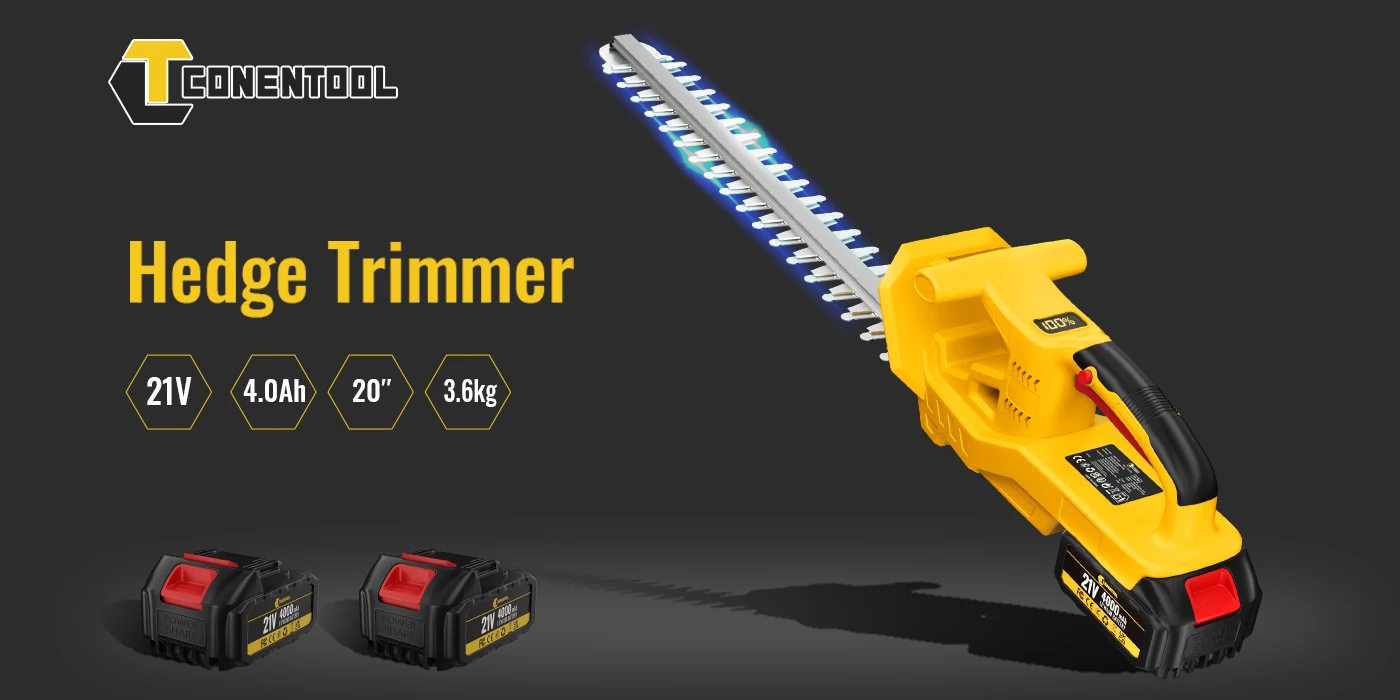 CONENTOOL 20 Zoll Elektrische Heckenschere Kabellose Unkrautentfernungsschere Gartenwerkzeug mit 2x4000mAh Akku für Makita 18V Akku – Detail 1
