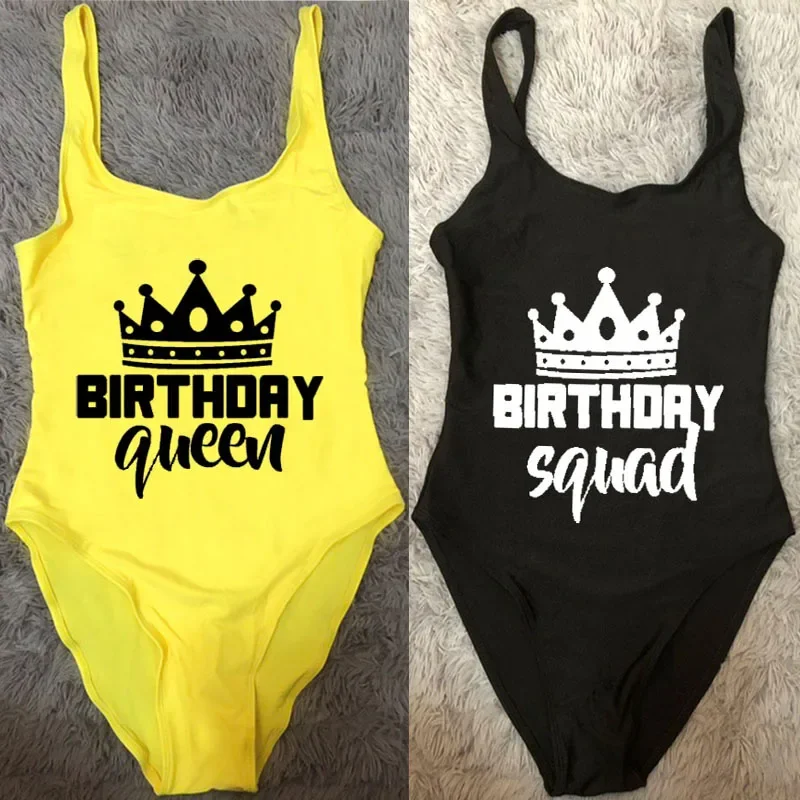 

Sexy Swimwear Women bikini 2024 woman BIRTHDAY queen squad Party One Piece Swimsuit large size Bathing Suit Beachwear swim suit