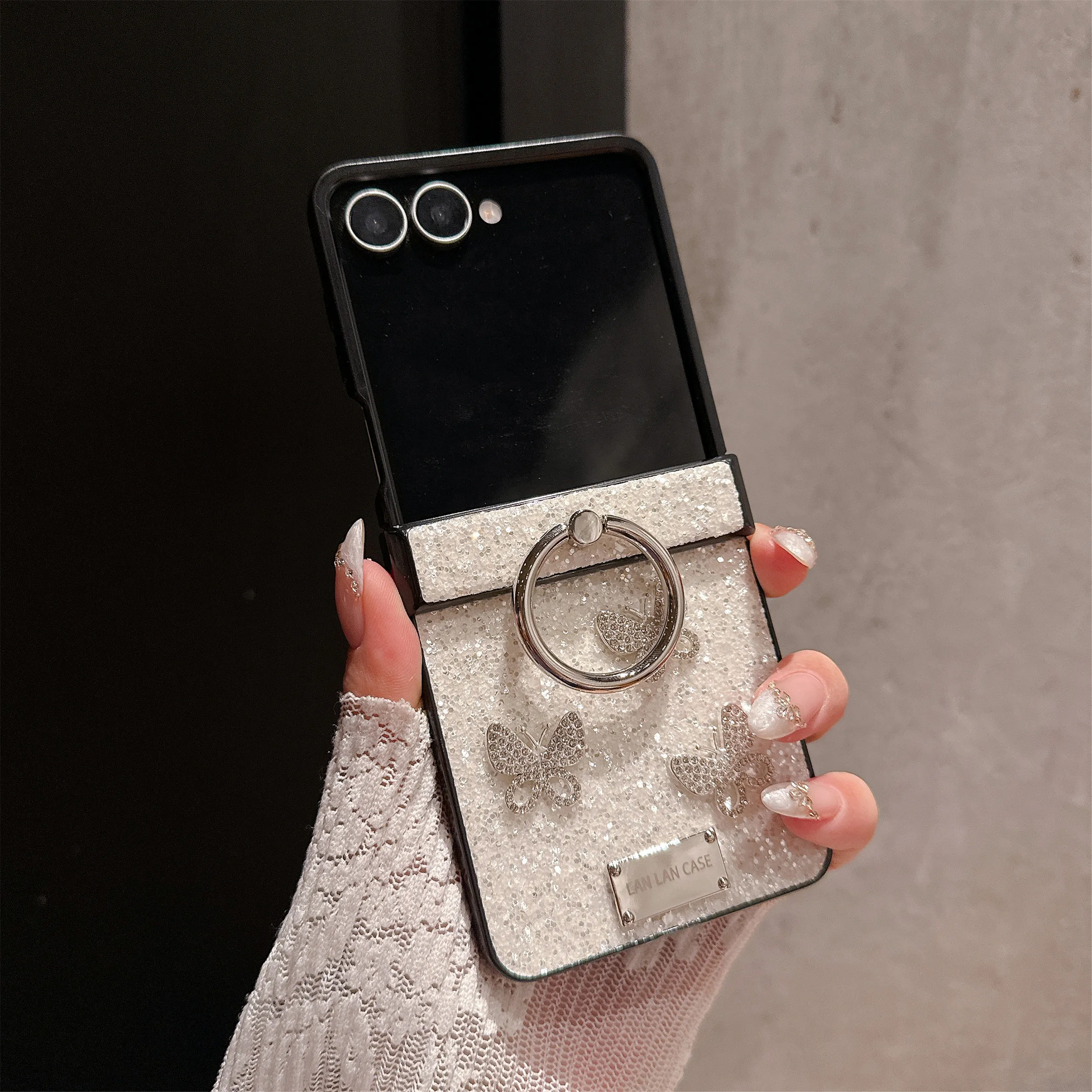 Luxury Glitter 3D Butterfly Ring Case - Shockproof Back Phone Cover