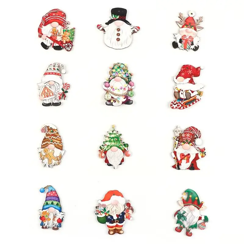 (12 Pcs/pack)Mix Christmas Wooden Faceless Person Pendant Wooden Hanging Tag Painted Chip Cartoon Holiday Decoration