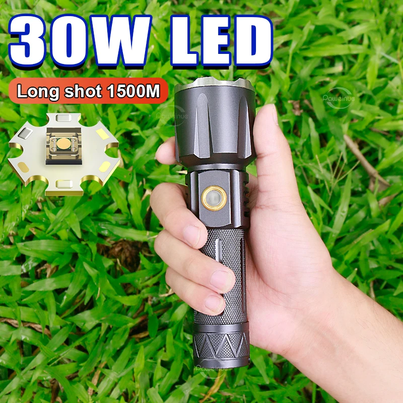 

2022 NEW 30W High Power LED Flashlights Tactical Torch USB Powerful Camping Waterproof Rechargeable 18650 Flashlight Long Shot