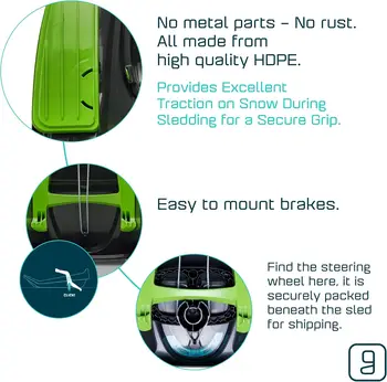 Snow Sled for Kids Adults Toboggan Sled Easy Turning Steering Wheel Anti Slip Seat Pull Up Brake Durable Plastic Sled 3