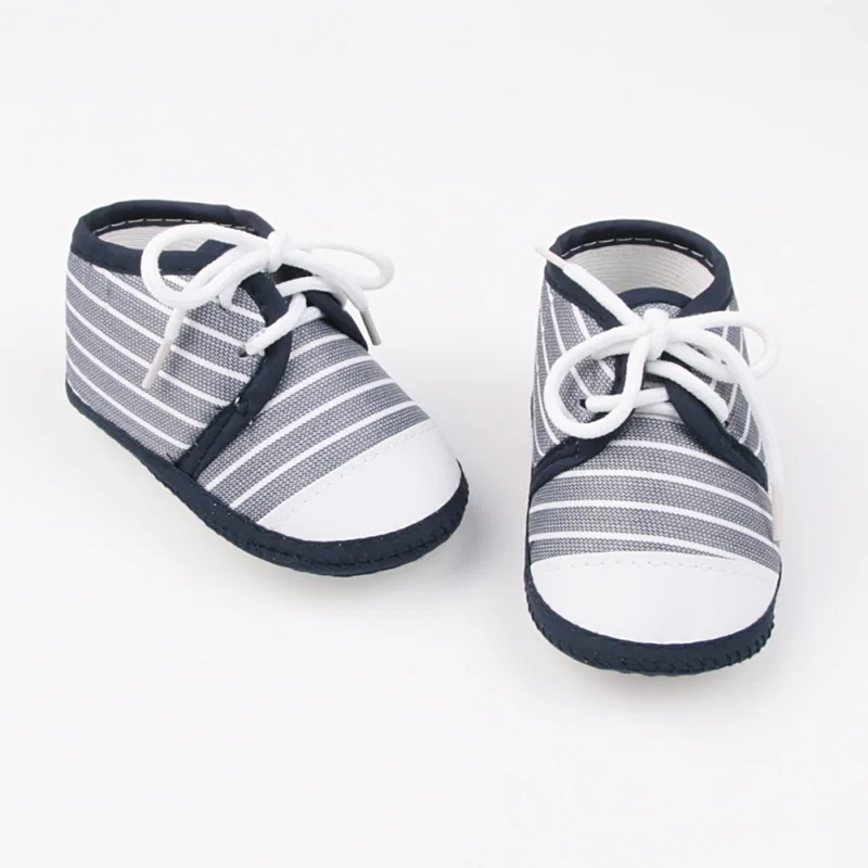 Spring Summer 0-1 Year Old Baby Single Shoes Stripe Lace up Cloth Shoes Soft Sole Newborn Infant Walking Shoes 6