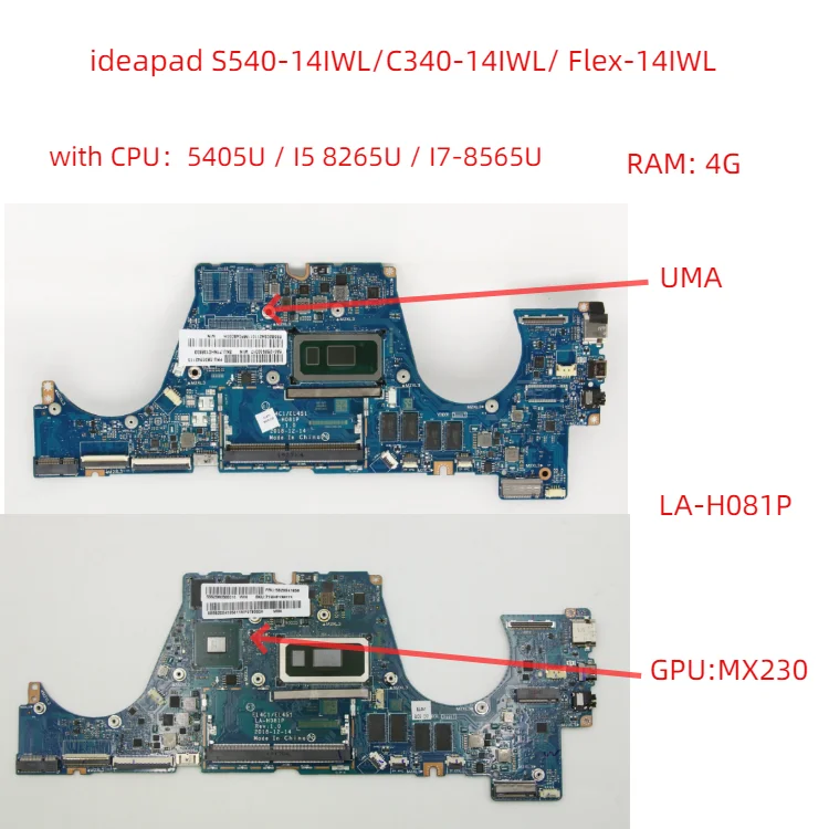 

LA-H081P For Lenovo ideapad S540-14IWL/C340-14IWL/ Flex-14IWL laptop motherboard with CPU I5 I7 8th+RAM:4G+GPU:MX230 or UMA