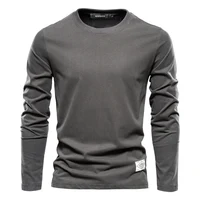 Men‘s T-shirts 100% Cotton Long Sleeve Casual Tops Solid Color High Quality Backing T-Shirt Spring Autumn Classic Men Clothing 1