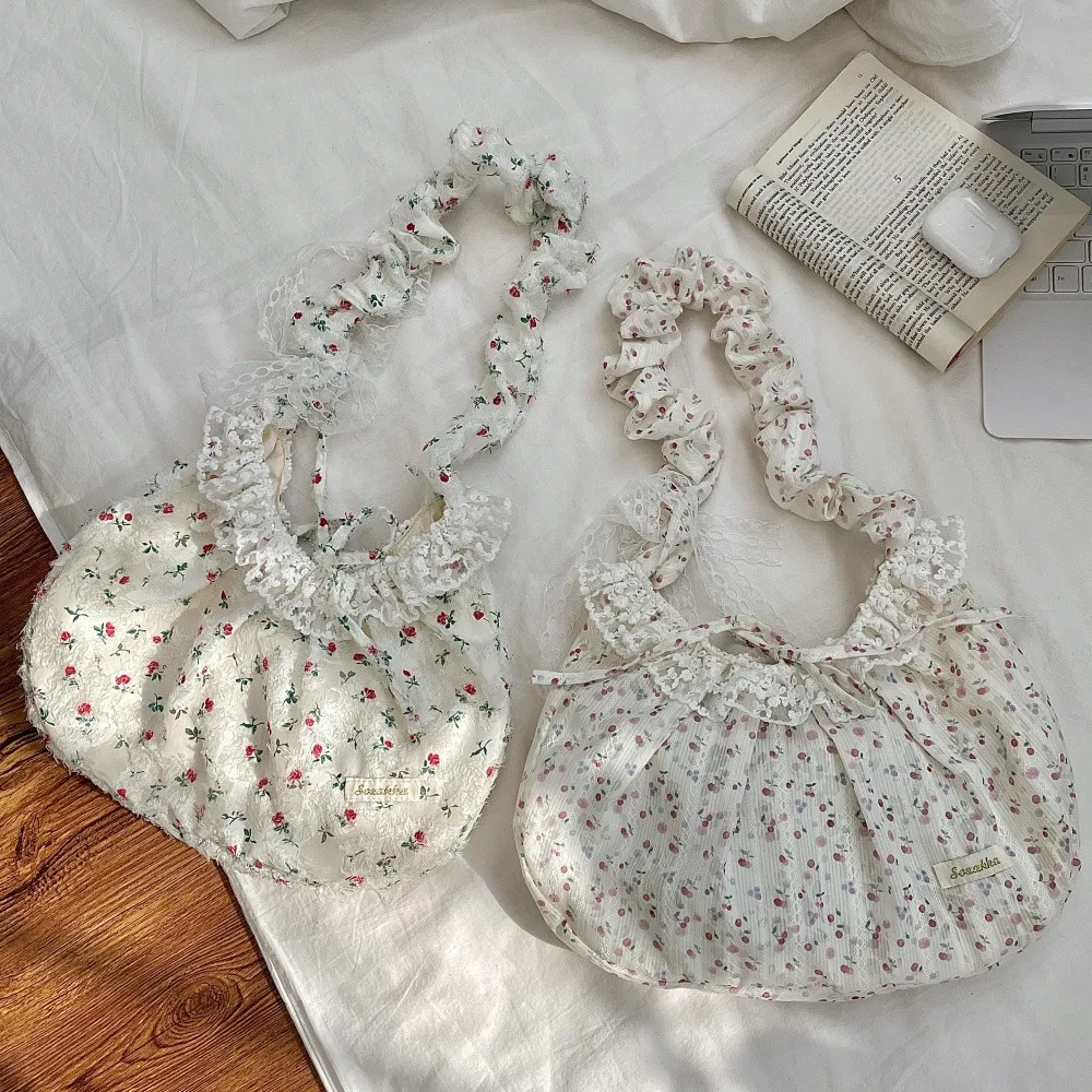 JIAERDI Fairycore Aesthetic Floral Handbag Purse Women Sweet Cute Lace Bow Y2k Shoulder Bags Female Casual Crossbody Bags 2025