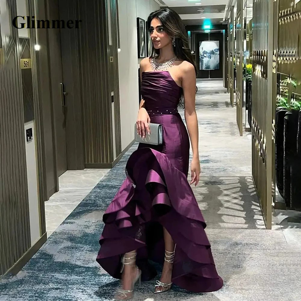 

Glimmer Modern Strapless Prom Dresses Ruffles Rhinestones Satin Pleat Backless Sleeveless Zipper Robes De Soirée Personalised