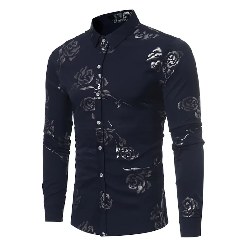 Description Picture 6 of itemAutumn Men's Button Shirt Personality Christmas Gift Luxury Coat Rose Print Evening Dress Top Prom High end Clothes 2023 New
