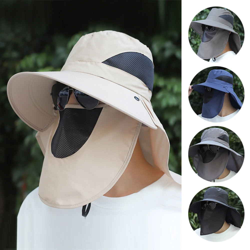 Summer Sun Hats UV Protection Outdoor Hunting Fishing Cap Men's Panama Hat Hiking Camping Bucket Hat Neck Flap Fisherman sun hat fisherman hat sun protection hat