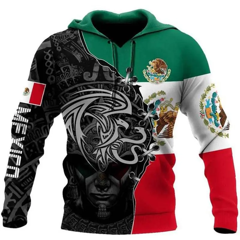 Sudadera Con Capucha Bandera De México 3D - Unisex, Talla M, 92% Poliéster, 8% Elastano