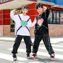 

Hip hop children's trendy clothes 2021 autumn and winter boys' loose sweater hip hop suit hiphop girls' performance trendy