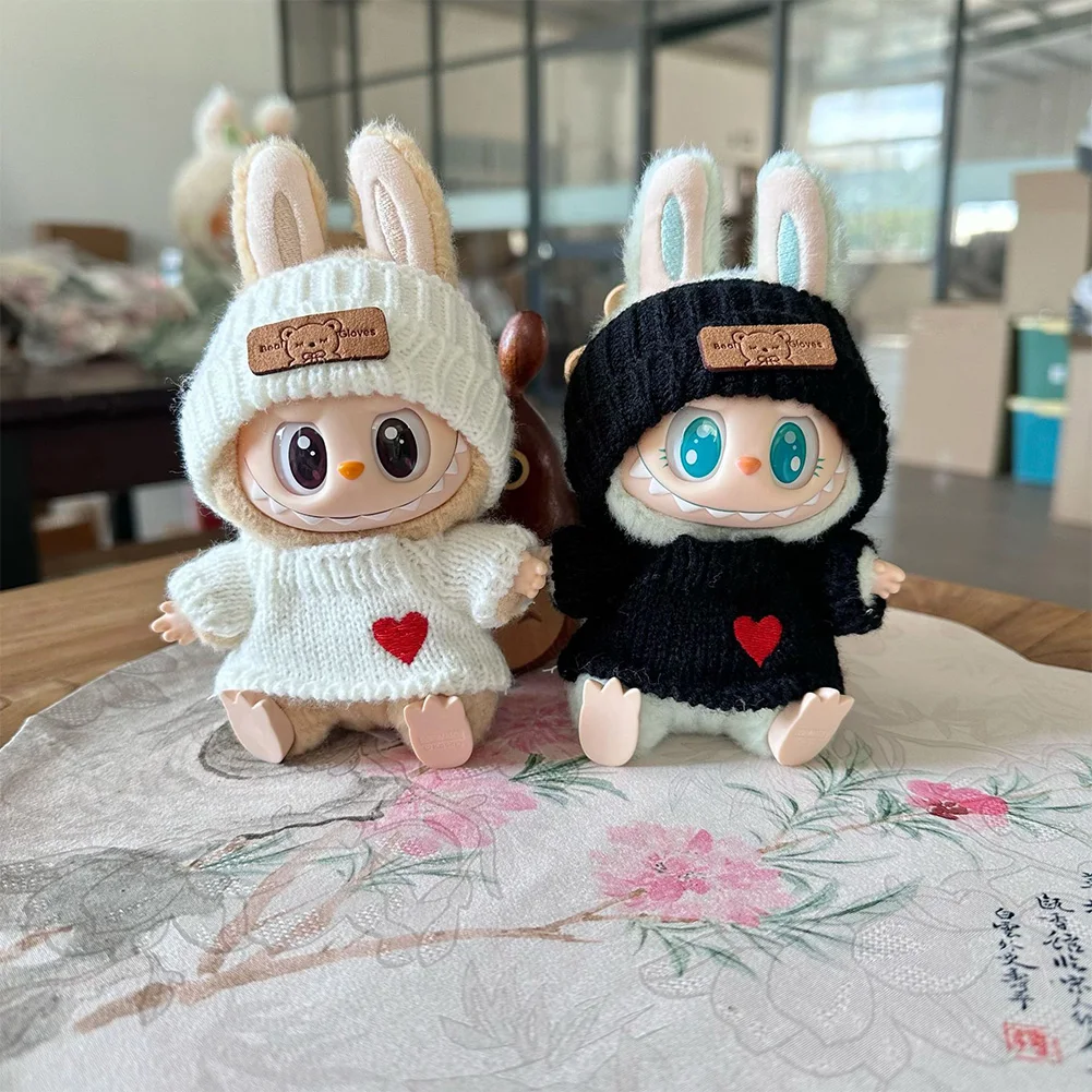 Mini Plush Doll'S Clothes Outfit Accessories For Korea Kpop Exo Labubu Idol V2 sitting party Love sweater hat set Clothing Gift 3