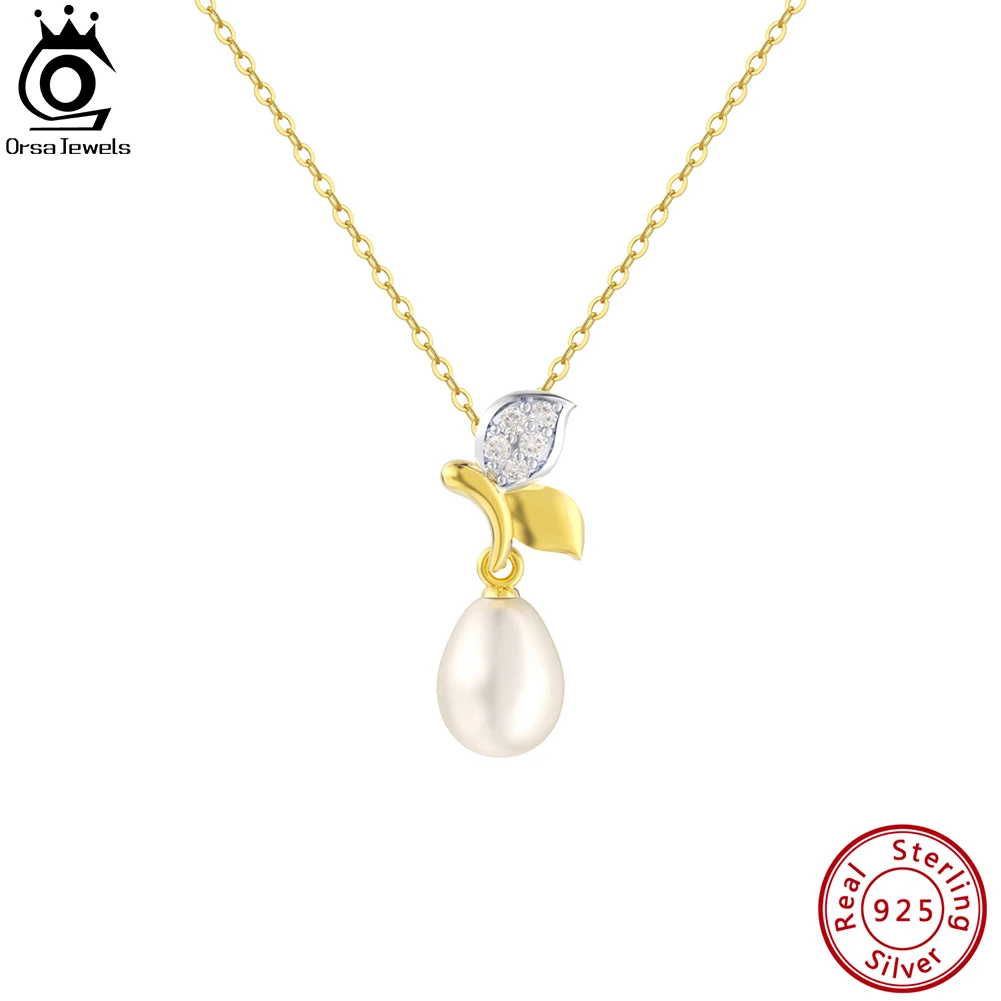 

ORSA JEWELS Natural Freashwater Pearl Sapling Necklace for Women 925 Sterling Silver Pearl Pendant Birthday Gift Jewelry GPN43