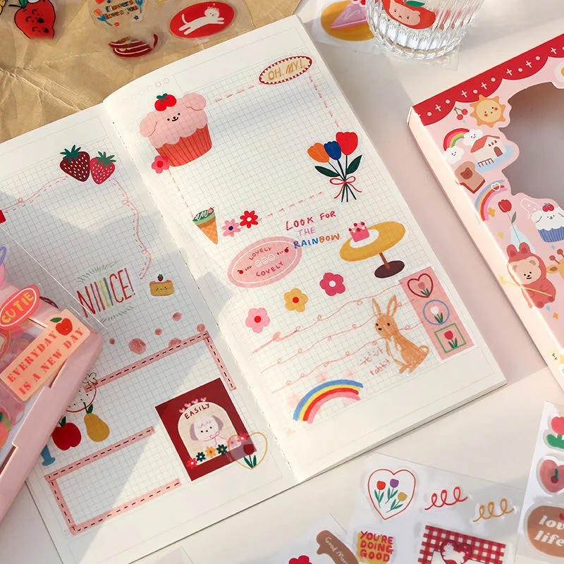 Retro Girl Hall Boxed Stickers Hand Account Magazine Wind Decorative Small Pattern Ins Wind Hand Account Set Sealing Stickers