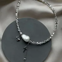 Elegant Irregular CCB &Pink Stone Beads Chain Heart Pendant Necklace For Women Choker Dinner Party Valentine's Jewelry N0498 - Image 2