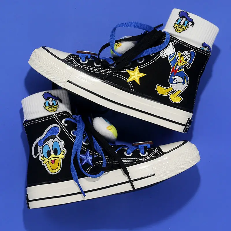 Donald Duck Daisi Canvas Shoes Fashion Cute Cartoon Student Sports Casual High-top Shoes Couple Shoes Mandarin Duck Shoes