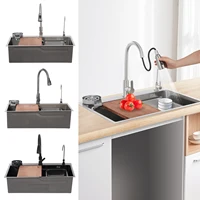 304 Stainless Steel Kitchen Sink Rectangular Single Sink Kitchen Sink Washbasin Set With Pull Out Faucet 2