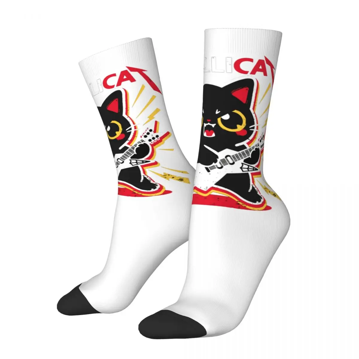 

Funny Crazy Sock for Men FUNNY METALLI Vintage Cat Arts Retro Happy Seamless Pattern Printed Boys Crew compression Sock Casual