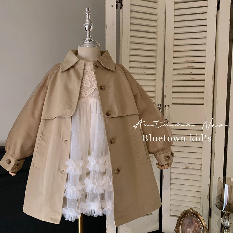 

Girls Trench Coat Spring and Autumn Cardigan Children British Style Autumn Clothes Girl Foreign Style Autumn Dress Coat