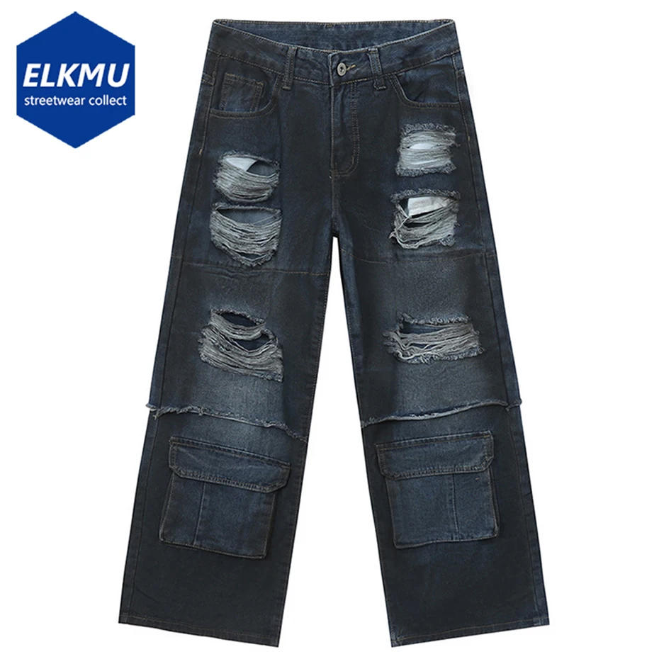 

Винтажные синие мешковатые джинсы, Мужская Уличная одежда в стиле хип-хоп, бриджи 2k, гранж, джинсовые брюки в стиле Харадзюку