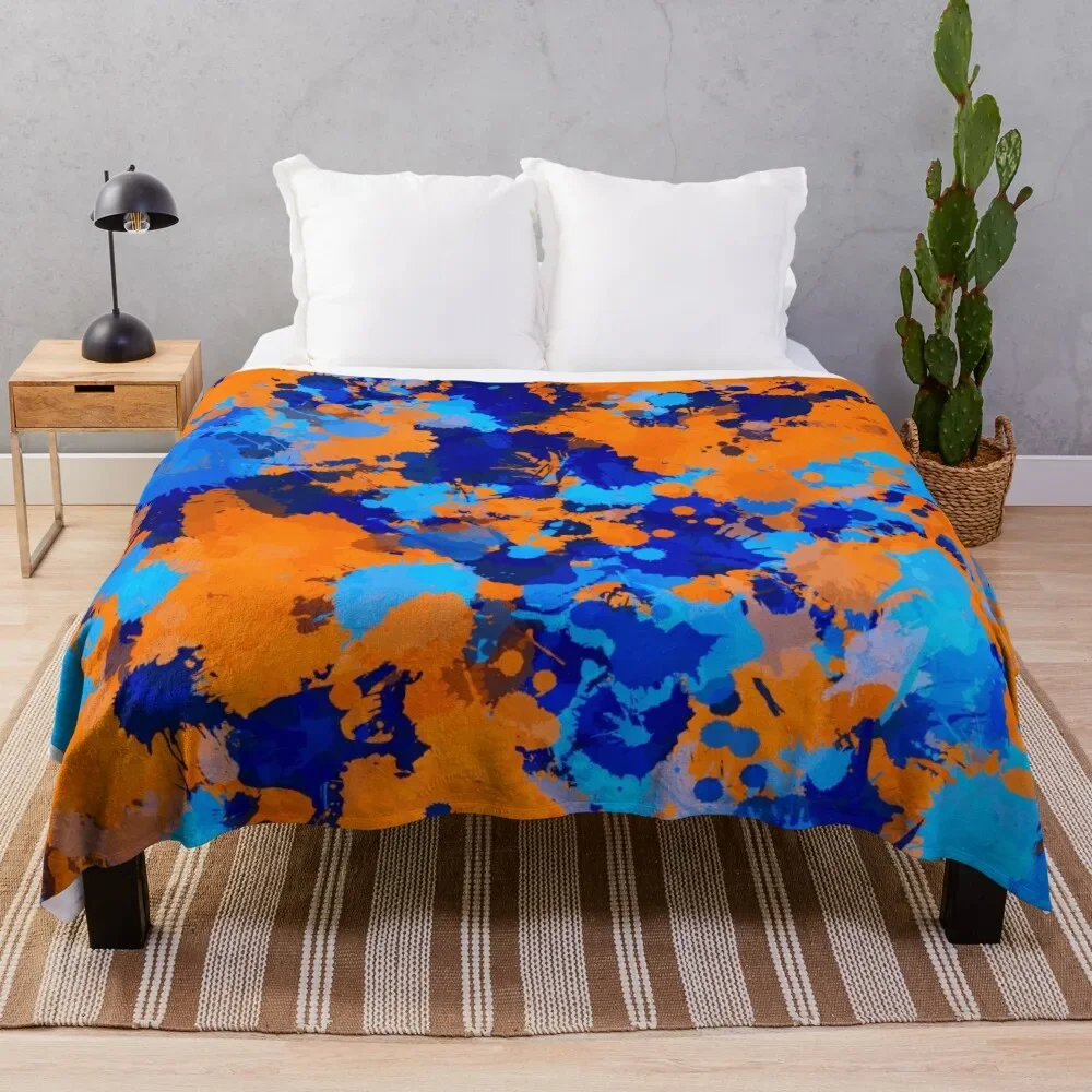 

Синее и оранжевое одеяло с рисунком брызг, роскошное утолщенное декоративное одеяло на тематику Хэллоуина, среду для дивана, пушистые мягкие одеяла