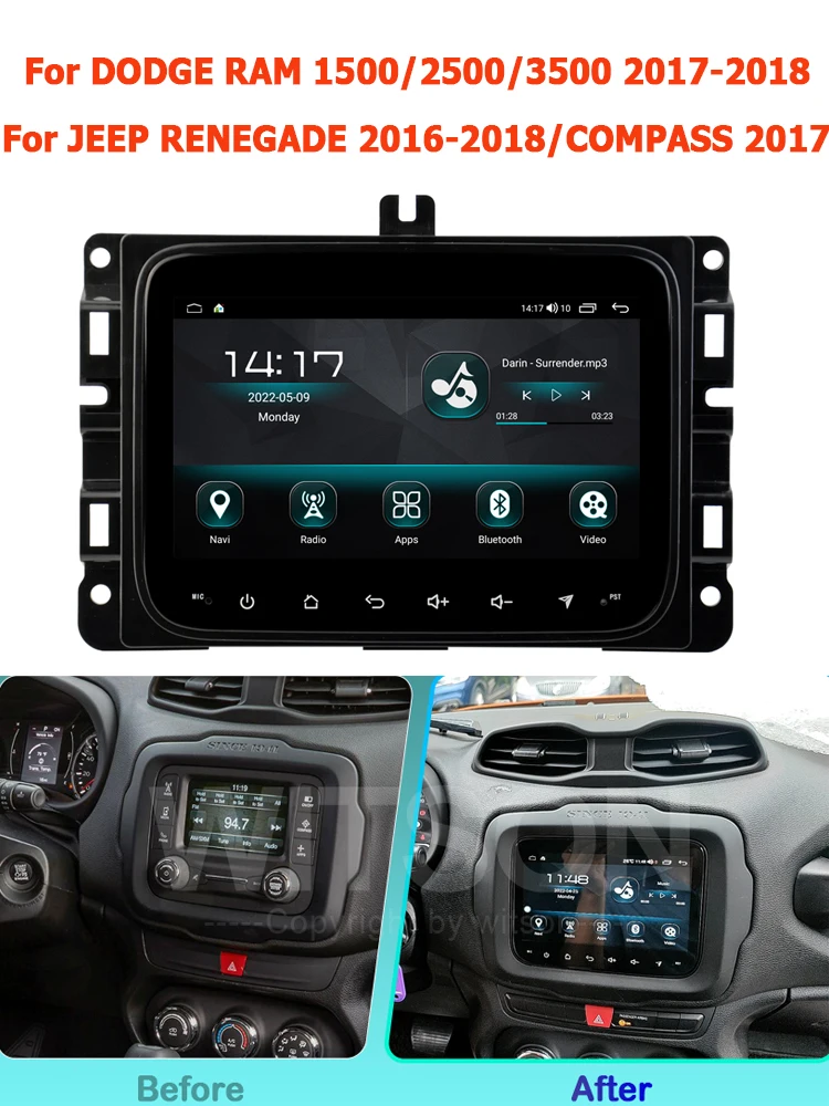 Android 13.0 Autoradio voor RAM 1500 2500 3500 2009-2012, met Bekabelde Draadloze Android Auto, GPS, Bluetooth, 2 32 GB, 10.1 Touchscreen Vervanging