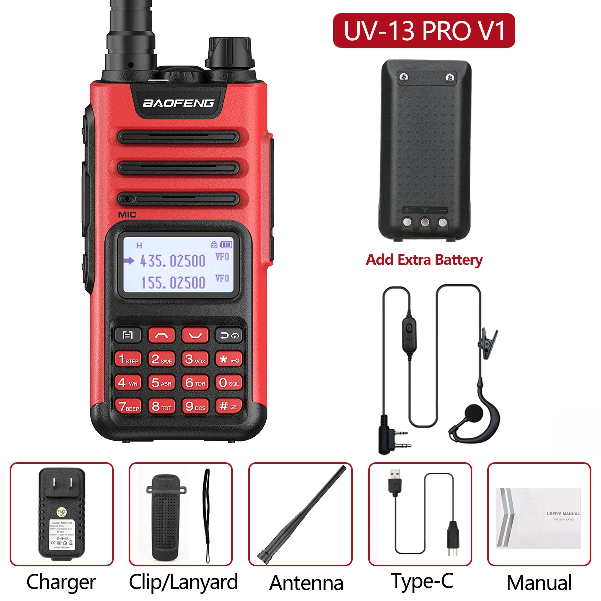 2022 Baofeng UV-13 PRO Walkie Talkie 10W 8800mAh Type-C USB Dual Band Transceiver Ham Radio UV-10R 13PRO Amateur CB Radio UV-5R walkie talkie 10 km Walkie Talkie