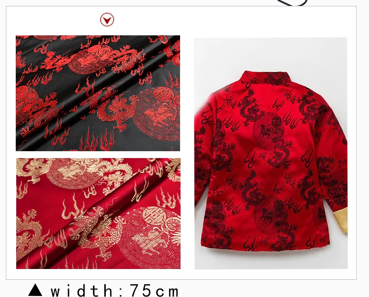 500X75cm drachen muster bestickte kleidung stoffe Schwarz rot woven jacquard brokat nähen stoff durch die meter – Detail 3